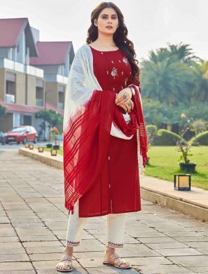 Maroon Viscose Dobby Readymade Palazzo Suit With Hand Work FABSL21296