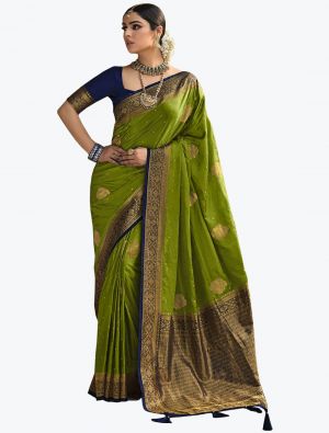 Mehendi Green Satin Silk Woven Designer Saree