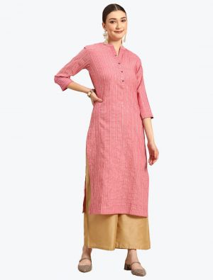 pink cotton blend woven kurti fabku20705