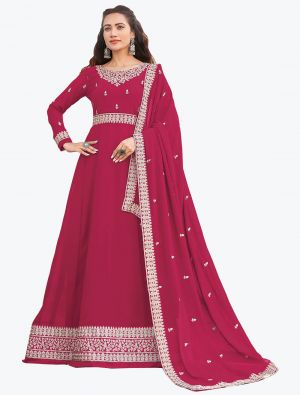 Pink Faux Georgette Anarkali Suit With Dori Embroidery small FABSL21323
