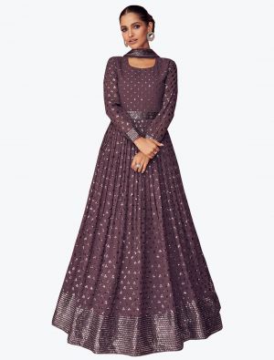 Purple Faux Georgette Anarkali Suit With Sequins Work small FABSL21284
