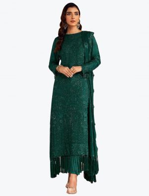 Rama Green Faux Georgette Embroidered Pakistani Suit small FABSL21272