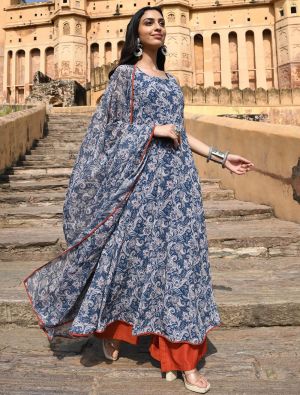 Blue Georgette Floral Printed Readymade Palazzo Suit FABSL21362
