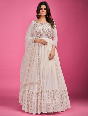 off white georgette designer readymade gown with dupatta fabgo20162