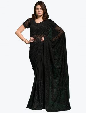 Black Blooming Georgette Embroidered Saree