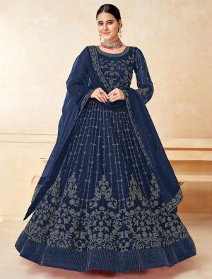 Blue Net Anarkali Suit With Heavy Embroidery Work small FABSL21407
