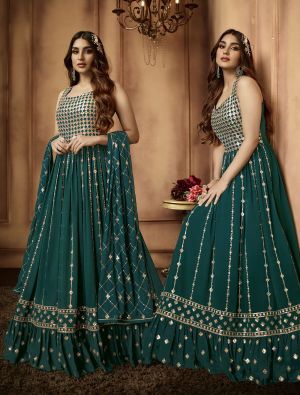 Green Georgette Embroidered Party Wear Anarkali Suit small FABSL21419