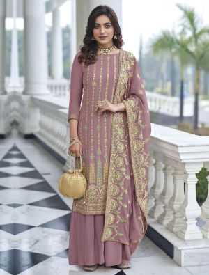 Mauve Georgette Embroidered Palazzo Suit small FABSL21401