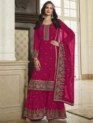Rani Pink Georgette Sharara Suit With Thread And Sequin small FABSL21433