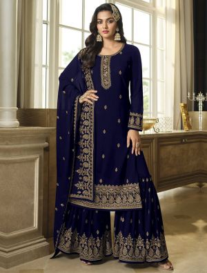 Royal Blue Georgette Sharara Suit With Thread And Sequin small FABSL21438