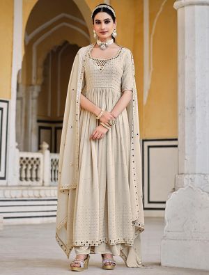 Beige Georgette Palazzo Suit With Mirror Embroidery small FABSL21480