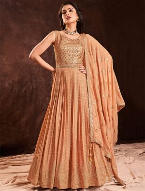 apricot pure georgette ready to wear designer gown fabgo20209