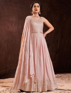 baby pink pure georgette ready to wear designer gown fabgo20202