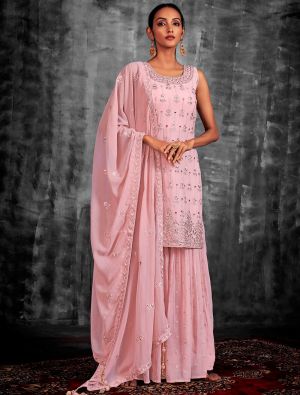 Baby Pink Pure Georgette Readymade Sharara Suit FABSL21502