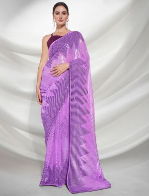 Light Purple Fancy Georgette Saree With Heavy Sequins