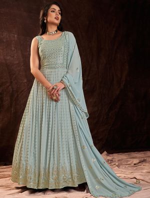 pale blue pure georgette ready to wear designer gown fabgo20210