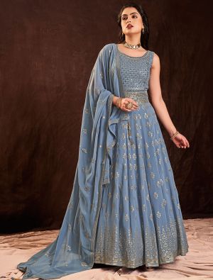 pastel blue pure georgette ready to wear designer gown fabgo20208