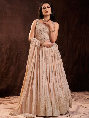 pastel peach pure georgette ready to wear designer gown fabgo20197