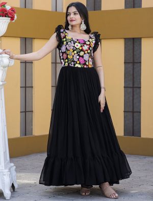 black georgette readymade gown with thread and sequins fabgo20227