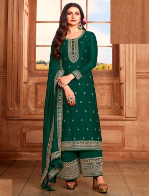 Forest Green Silk Georgette Embroidered Palazzo Suit small FABSL21518