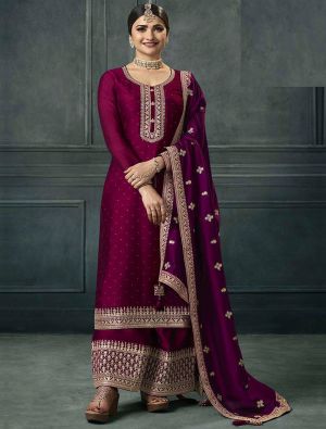 Royal Wine Silk Georgette Embroidered Palazzo Suit small FABSL21522