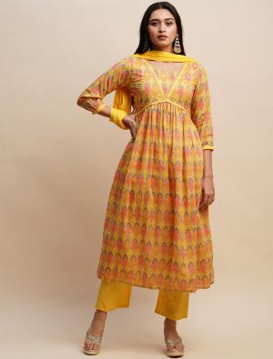 Yellow Premium Cotton Readymade Salwar Kameez FABSL21532