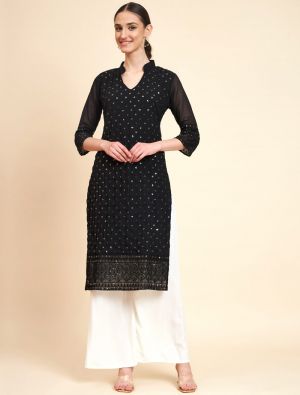 black georgette kurti with sequins embroidery fabku20836
