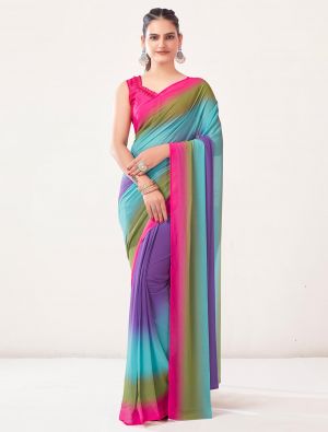 Multicolor Georgette Bollywood Style Ready To Wear Saree