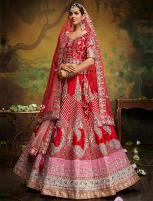 Rich Red Premium Silk Designer Bridal Lehenga Choli small FABLE20361