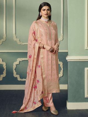 Peach Viscose Silk Embroidered Semi Stitched Suit small FABSL21568