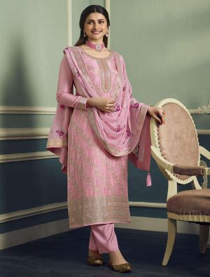 Pink Viscose Silk Embroidered Semi Stitched Suit small FABSL21571