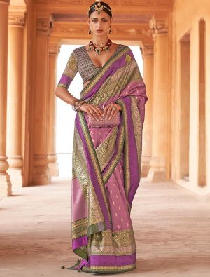 Purple Patola Silk Woven Saree With Gold Print
