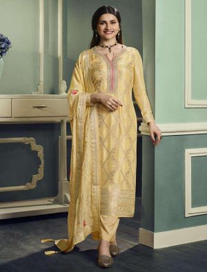 Yellow Viscose Silk Embroidered Semi Stitched Suit small FABSL21570