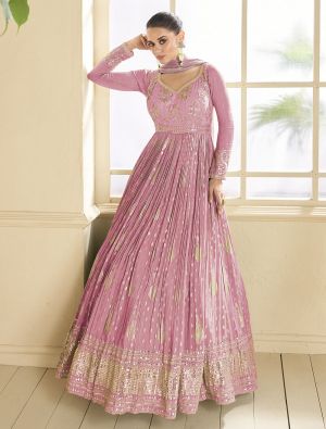 Baby Pink Georgette Semi Stitched Designer Anarkali Suit small FABSL21839