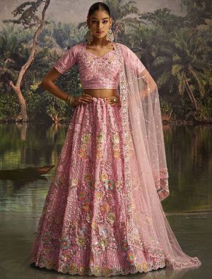 Baby Pink Soft Net Wedding Wear Designer Lehenga Choli small FABLE20483