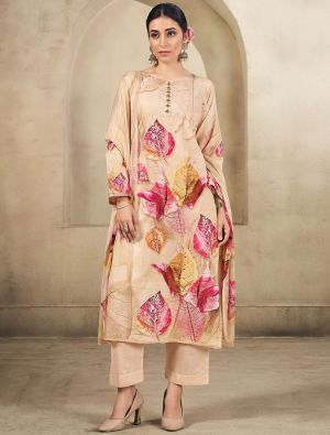 Beige Cotton Floral Printed Ready To Wear Salwar Kameez FABSL22209