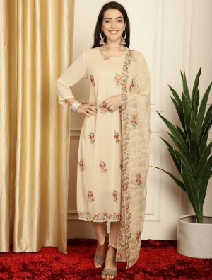 Beige Georgette Embroidered Sequined Salwar Suit small FABSL21593