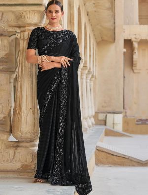 Black Fancy Embroidered Saree With Moti Work