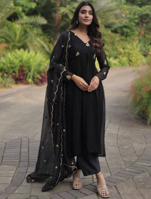 Black Georgette Embroidered Readymade Palazzo Suit FABSL21744