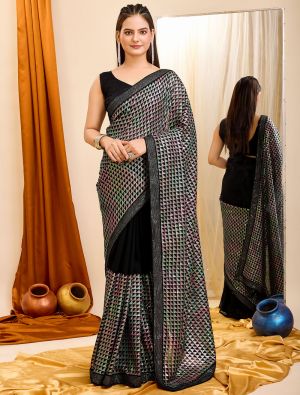 Black Georgette Party Wear Saree With Sequins