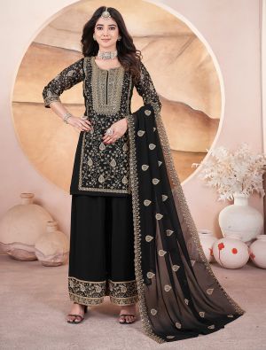 Black Georgette Ready To Wear Palazzo Suit FABSL22098