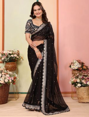 Black Organza Embroidered Saree