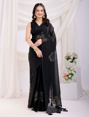 Black Rangoli Silk Ready To Wear Saree With Diamond Work