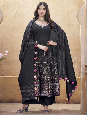 Black Roman Silk Ready To Wear Palazzo Suit FABSL22095