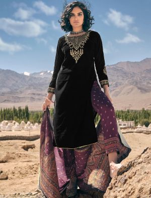 Black Velvet Salwar Kameez With Cording Embroidery small FABSL21666