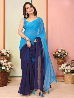 Blue Georgette Ready To Wear Saree