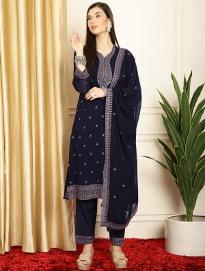 Blue Georgette Salwar Kameez With Contrast Thread Work small FABSL21612