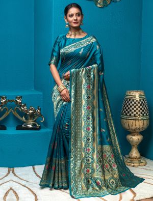 Blue Handloom Silk Saree With Woven Zari Work