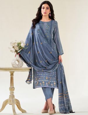 Blue Muslin Embroidered Ready To Wear Salwar Kameez FABSL22215