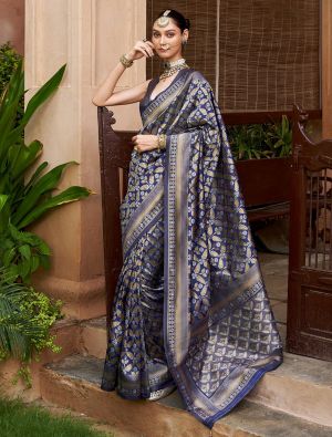 Blue Viscose Silk Saree With Brocade Weaving